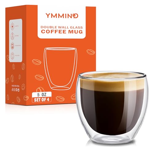 Set of 4 Double Walled Glass Coffee Mugs 5 Ounces Insulated Layer Coffee Cups Borosilicate Glass Espresso Cup for Hot Beverage (4 Count)