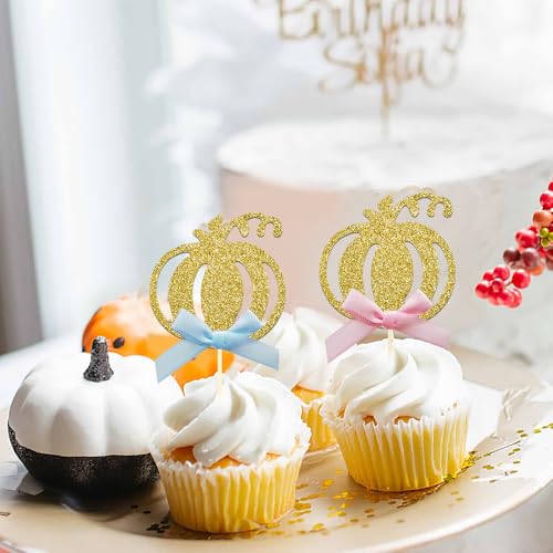 24pcs Pumpkin Gender Reveal Cupcake Toppers (24 Count)