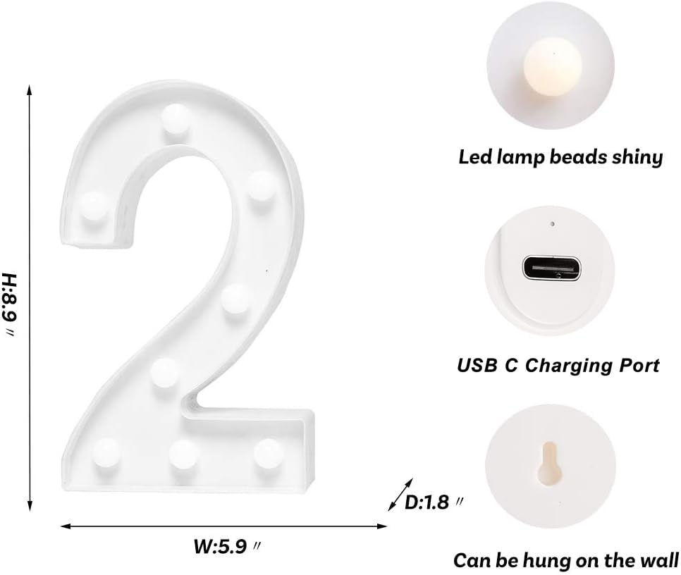 Rechargeable LED Letter Lights Sign Marquee Light Up Letters Sign for Night Light Wedding (2 Count)