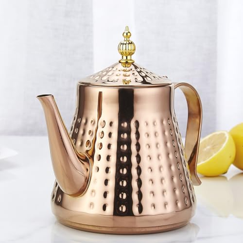 1.2L(40oz) Stainless Steel Hammer Patterned Teapot With Removeable Infuser,Loose leaf cover,Copper