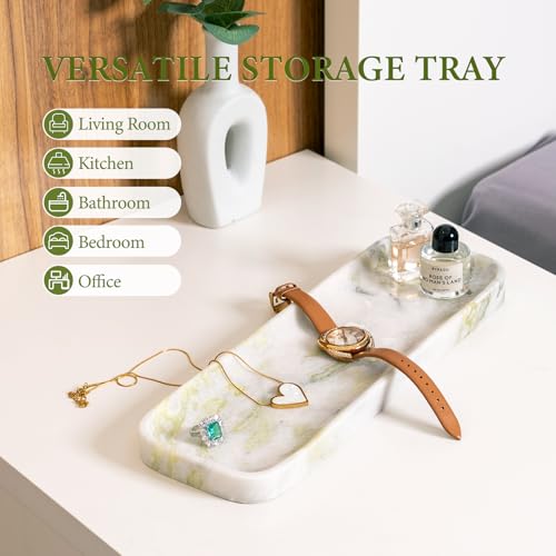 Marble Tray 12"x4" Marble Vanity Tray for Bathroom Kitchen Countertop Sink