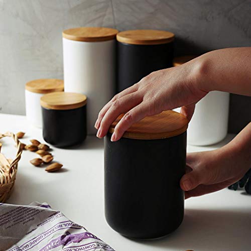 Ceramic Storage Containers with Airtight Seal Bamboo Lids Kitchen Canisters for Tea Spice Seasoning Sugar Coffee