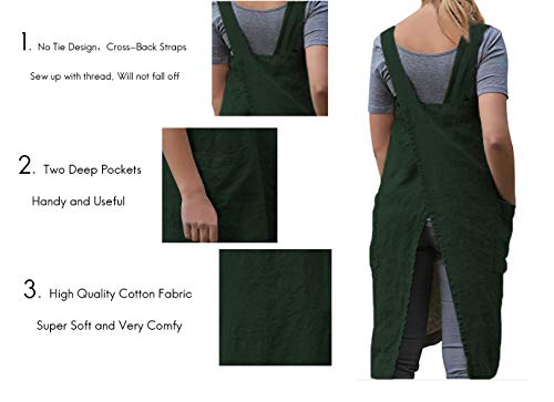 Women's Pinafore Square Apron Baking Cooking Gardening Works Cross Back Cotton