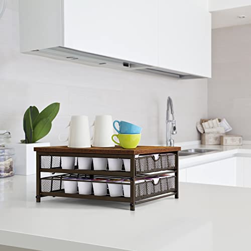 Coffee Pod Drawer Holder Coffee Pod Storage Organizer for Counter 2 Tier Coffee Pod Holder 72 Capacity Capsule Storage Rack with Sliding Baskets for Home Office
