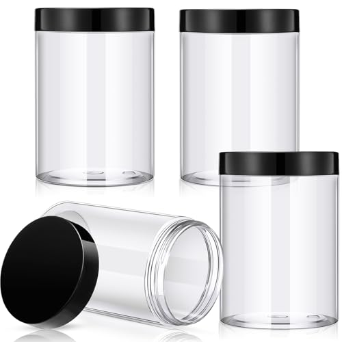 4 Pcs Plastic Jars Wide Mouth with Lids (4 Count)