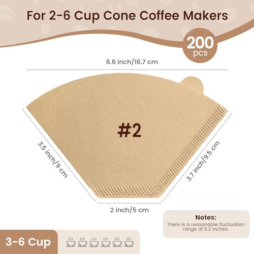 200Pcs Cone Coffee Filters #2 (200 Count)