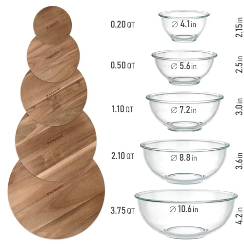 Stackable Glass Mixing Bowls with Acacia Lids Set of 5