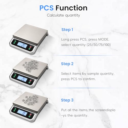 88lb Food Scale Stainless Steel with 6 Unit and Tare PCS Funtion