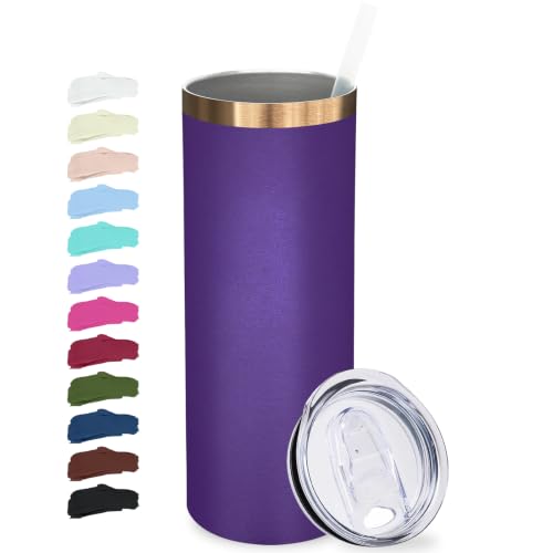 20 oz Skinny Tumblers Bulk with Lids and Straws Purple
