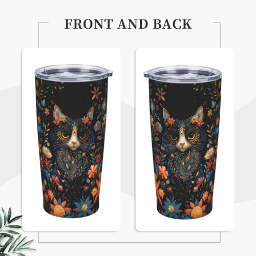 Cat Tumbler with Lid and Straw 20oz Coffee Tumblers Leakproof Stainless Steel Travel Mug Vacuum Insulated Cup for Iced and Hot (20 Count)