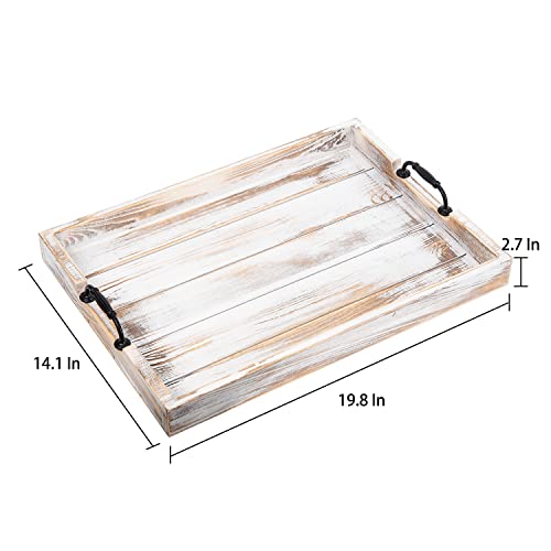 Rustic Vintage Big Wood Food Breakfast Serving Trays with Cutout Metal Handles