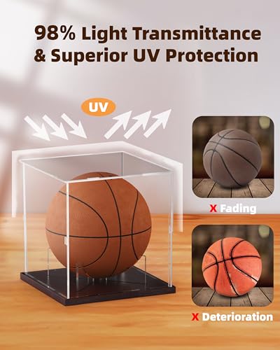 Full Size Acrylic Basketball Display Case with Solid Wood Base