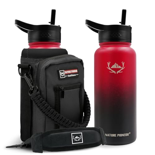32 oz Insulated Water Bottle with Carrier Bag & 3 Lids