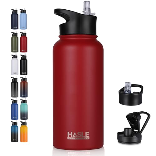 32 oz Insulated Water Bottle Stainless Steel Double Walled Vacuum Sports Water Bottle with 2 Lids
