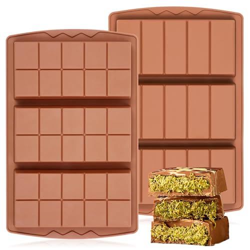 2 Pcs Chocolate Bar Mold Deep Dubai 0.85 Inch Stuffed Chocolate Molds Silicone Large Break Apart Silicone Molds (2 Count)