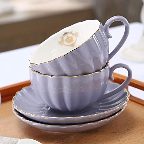 Utility 22 Pieces Ceramic Coffee Tea Gift Sets Porcelain Tea Sets British Royal Series Purple Teapot Sugar Bowl Creamer Pitcher and Teaspoons Teapots