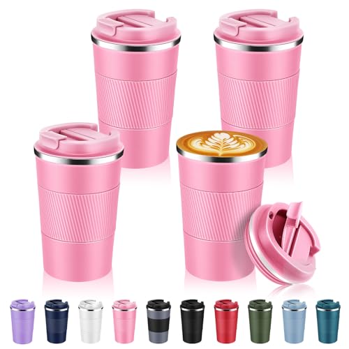 13 oz Stainless Steel Insulated Travel Coffee Mug with Fip Lid Bulk 4 Pack (4 Count)