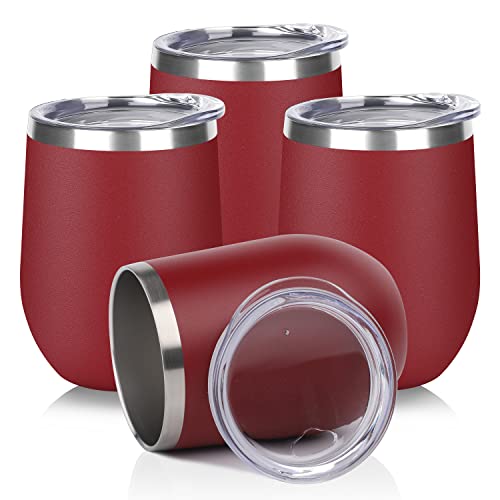 Stainless Steel Wine Tumbler Bulk with Lid (4 Count)