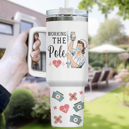 Funny Nurse Working 40 oz Tumbler with Handle