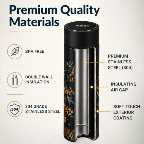 Tea Infuser for Loose Leaf Tea Smart Water Bottle with Fahrenheit Temperature Display