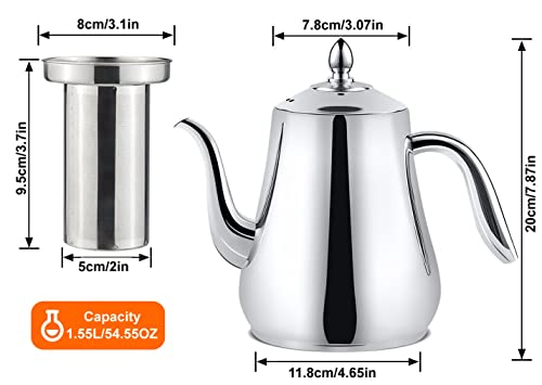 Stainless Steel Teapot with strainer Tea Pot With Removable Infuser or filter for Loose Leaf and Tea Bags cold water Pitcher Tea Maker Dishwasher Safe