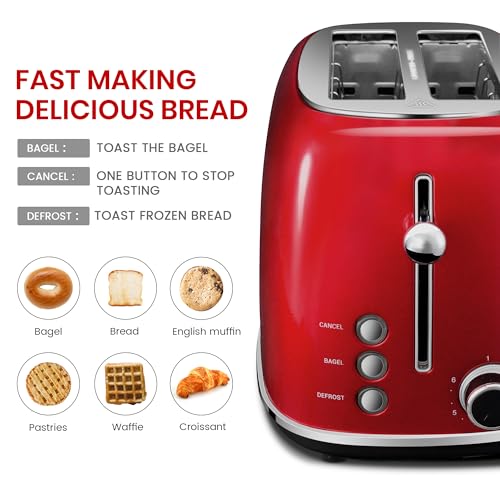 2 Slice Toaster Retro Stainless Steel with Bagel