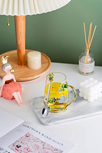 four leaf clover flower Glass Tea Cup Gifts For Women