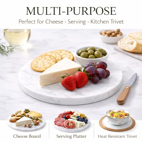 8 Inch Round Marble Cheese Board with Non