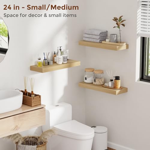 51 Inch Floating Shelves for Wall 8 Inch Deep Oak Shelves Set of 2