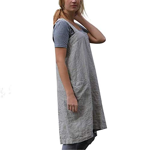 Cotton Linen Apron Cross Back Apron for Women with Pockets Pinafore Dress for Baking Cooking