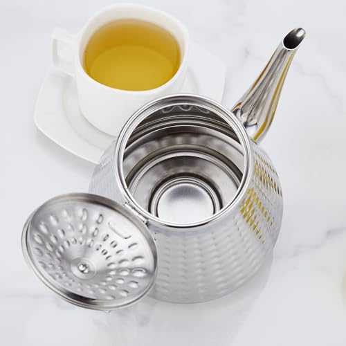 1.6L(54oz) Stainless Steel Hammer Patterned Teapot With Removeable Infuser,Loose leaf cover,Silver
