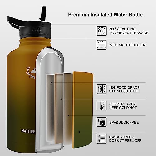 64 oz Insulated Water Bottle with Carrier Bag & 3 Lids