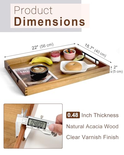 22 Inches Wooden Serving Tray with Handles