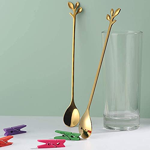 6 Piece Elegant Gold Leaf Long Handle Teaspoons (6 Count)