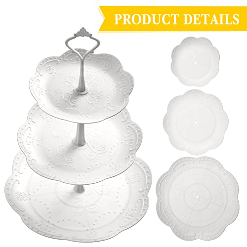 6 Pack 3 Tiered Serving Tray White Plastic Dessert Tower (6 Count)