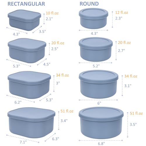 100% Silicone Food Storage Containers with Lids (8 Count)