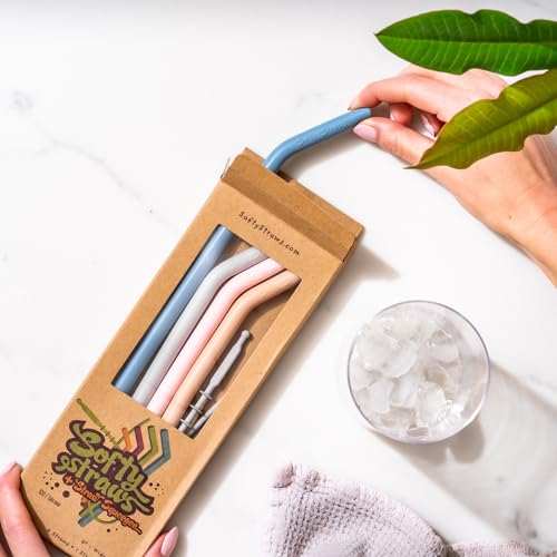 Premium Reusable Silicone Drinking Straws + Patented Straw Squeegee