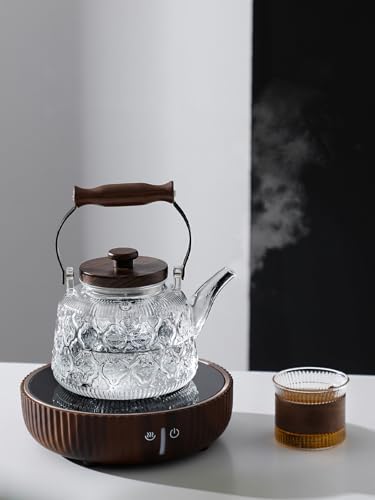 Stovetop Safe Glass Teapot with Malus Spectabilis Pattern Removable Infuser Fine Borosilicate Tea Pot perfect for Fruit Flowering Tea Canister Premium Quality Tea Kettle Gift