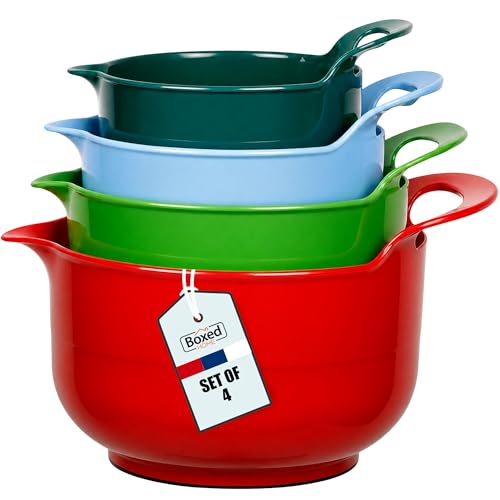 4 Pack Nesting Mixing Bowl Christmas Set with Pour Spout and Handle (4 Count)