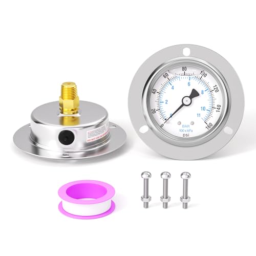 0 160PSI Panel Mount Front Flanged Glycerin Filled Pressure Gauge