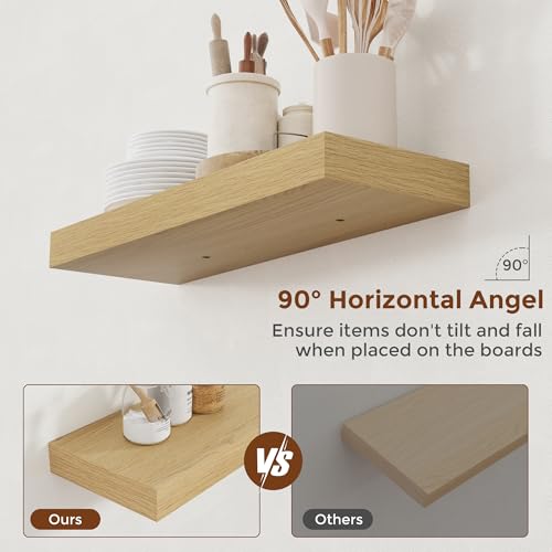 24 Inch Floating Shelves for Wall Oak Shelves Set of 2 (2 Count)
