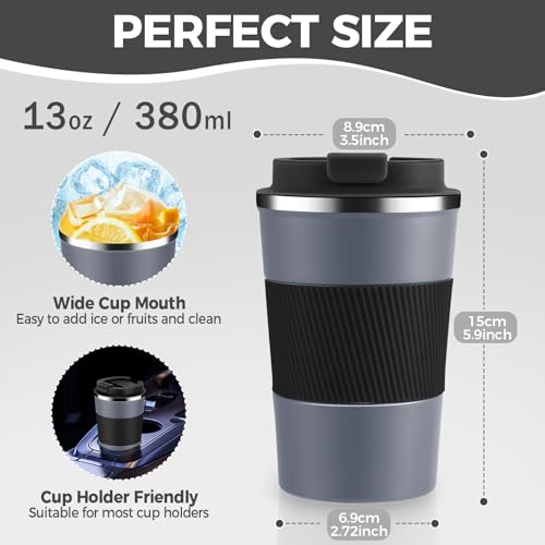 13 oz Stainless Steel Insulated Travel Coffee Mug with Fip Lid Bulk 4 Pack (4 Count)