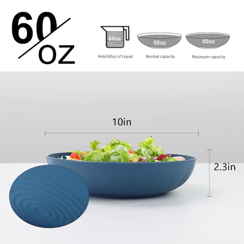 Salad Bowls 65 OZ Large Serving Bowls 10 inch Wheat Straw Big Bowl Set of 6 Plastic Bowls Wide and Shallow Bowl for Kitchen Microwave & Dishwasher Safe