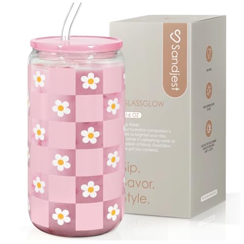 Checkerboard Daisies Glass Can