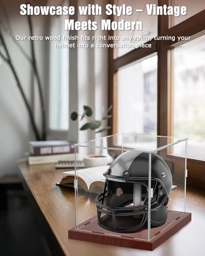 Mini Helmet Acrylic Display Case Solid Wooden Base