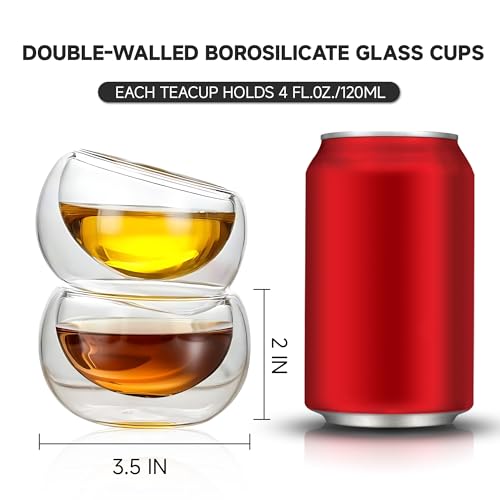 4 Pack Double Walled Glass Teacups Insulated Glasses (4 Count)