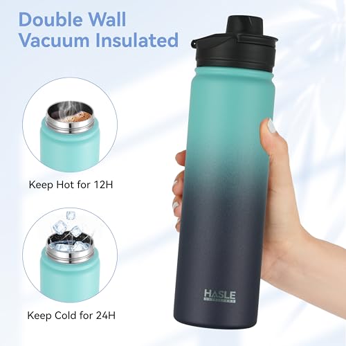 Insulated Water Bottle 22 oz Double Wall Stainless Steel Water Bottle Wide Mouth with Straw Lid & Spout Lid Keeps Cold or Hot
