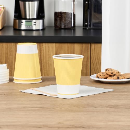 Ripple Wall Coffee Cups 25 Count 12 Ounce Insulated Light Yellow Paper Cups
