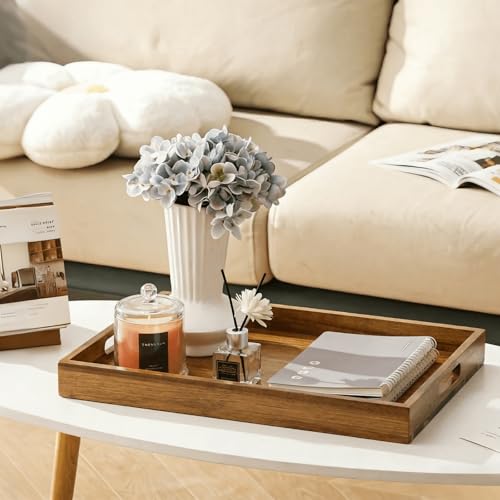 2 Pack 17 x 12 Inch Acacia Wood Serving Tray with Handles (2 Count)