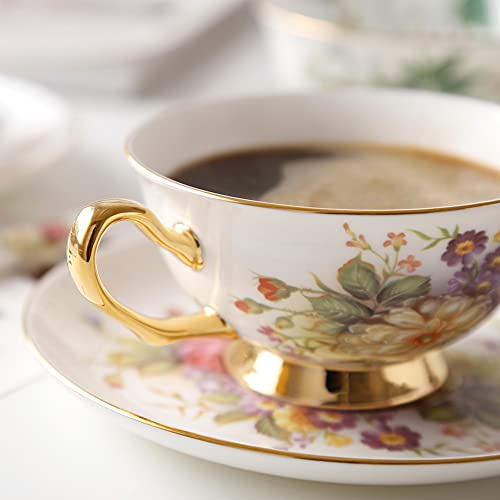 Coffee Mugs Pastoral Floral Bone Tea Cup Saucer Spoon Set 200ml Cafe Ceramic Coffee Cup Elegant Advanced Porcelain Teacup Dropshipping Mug Set